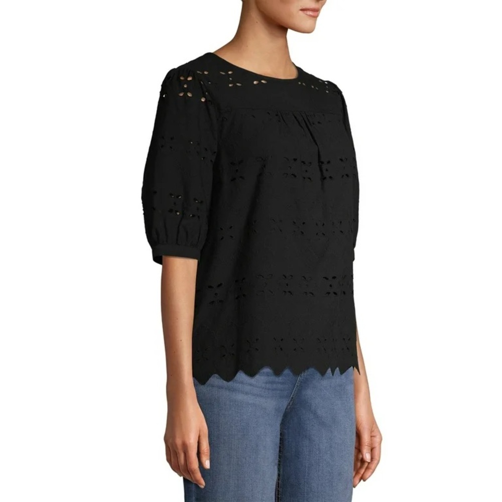 Time and Tru Black Eyelet Top - Picture 2 of 12